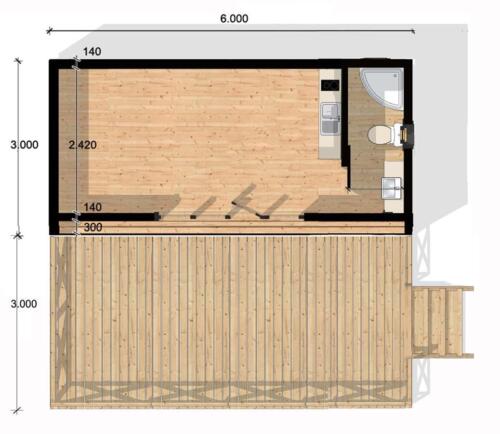 6 caseta de madera 6x3